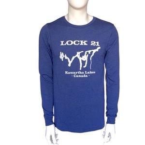 LOCK 21 Long Sleeve Crew Neck T Shirt Kawartha Lakes Map Logo.